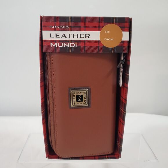 Mundi Zip Around Wallet Faux Leather Brown Card Checkbook 7.8" x 4" NWT - Picture 11 of 12